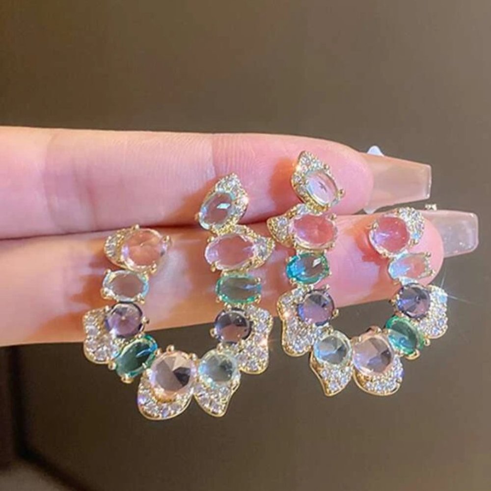 Colorful CZ Diamond Hoops - Picture 2 of 2